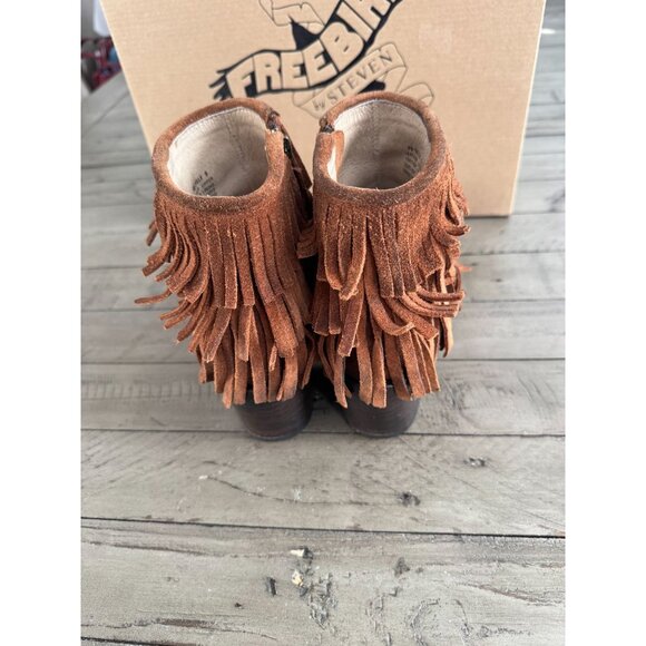 FREEBIRD by Steven Belle Fringe Ankle Boots Booties Tan Suede Leather Western 6 - Picture 4 of 7